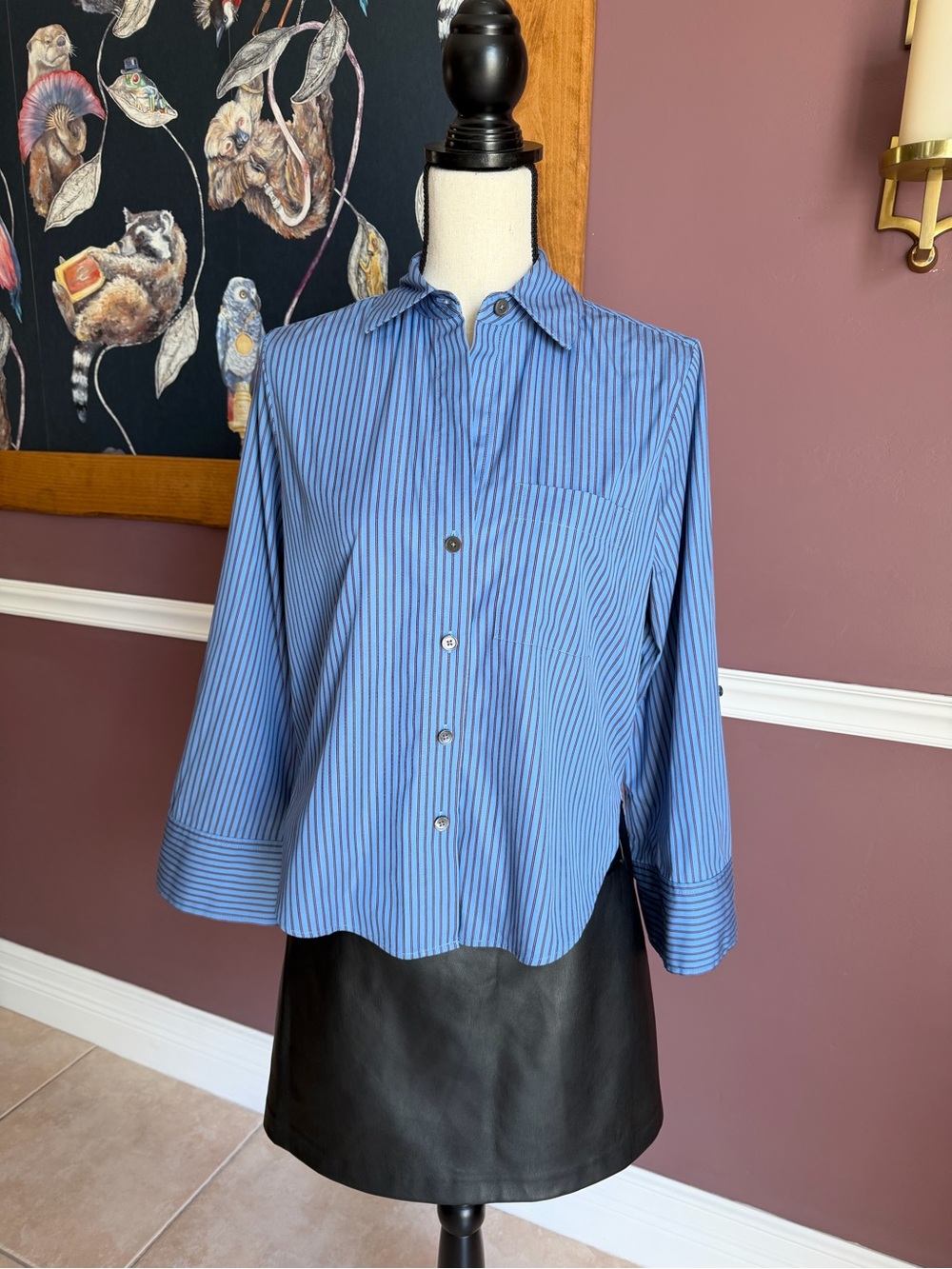 Madewell Light Blue Poplin Shirt with Burgundy Stripes Size XXS